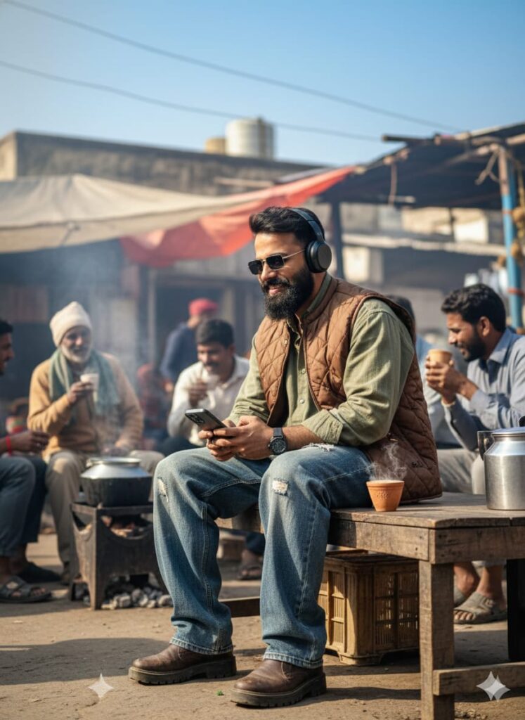 Using Mobile With Headphones Ai Photo Editing Prompts, Gemini 100% Face Match