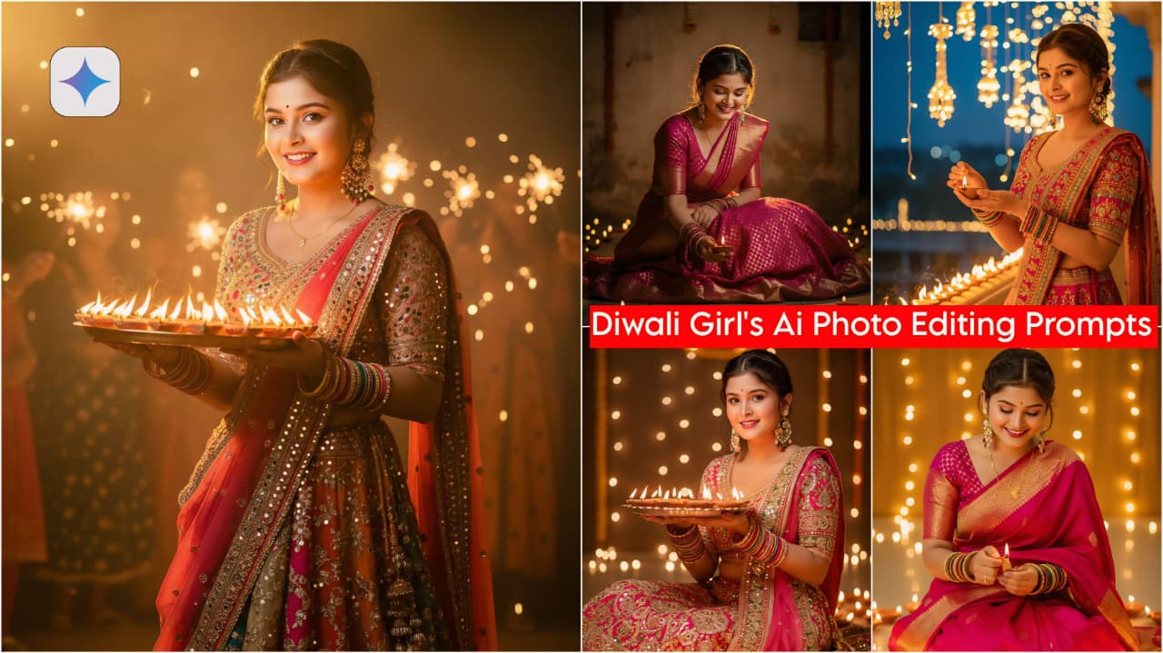 Diwali Ai Photo Editing Prompt 2025 - Google Gemini Retro Girl's Diwali Photo Editing