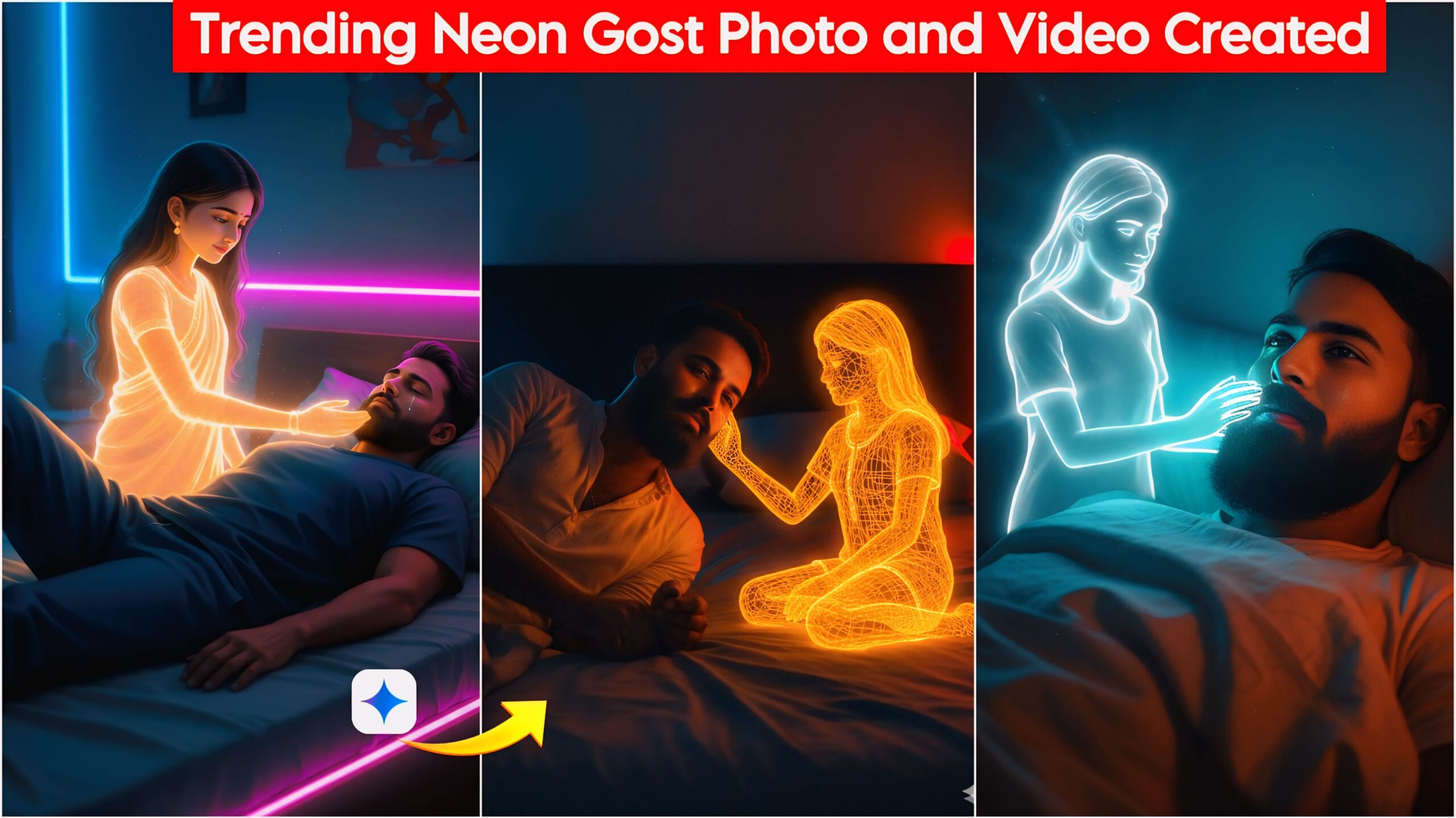 Trending Neon Ghost Photo and Video Create - Google Gemini Ai Prompts