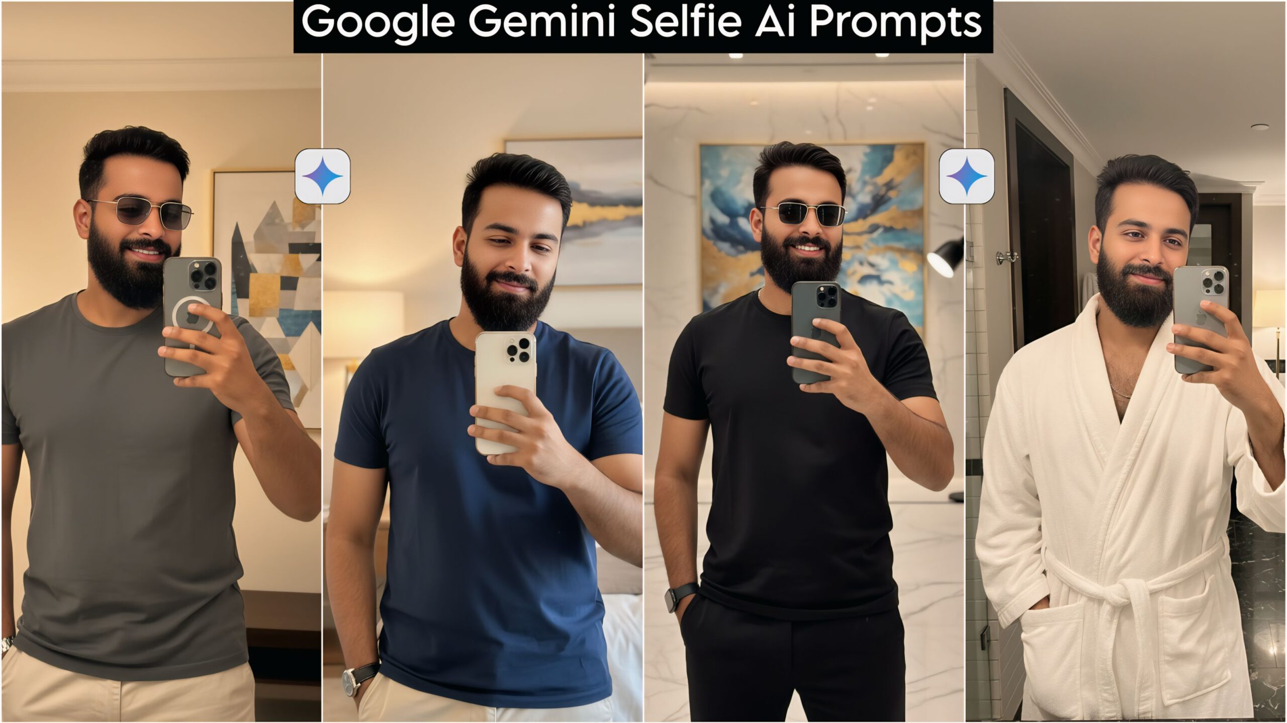 Portrait Mirror Selfie Photo Editing Gemini AI Prompts 100% Face Matching