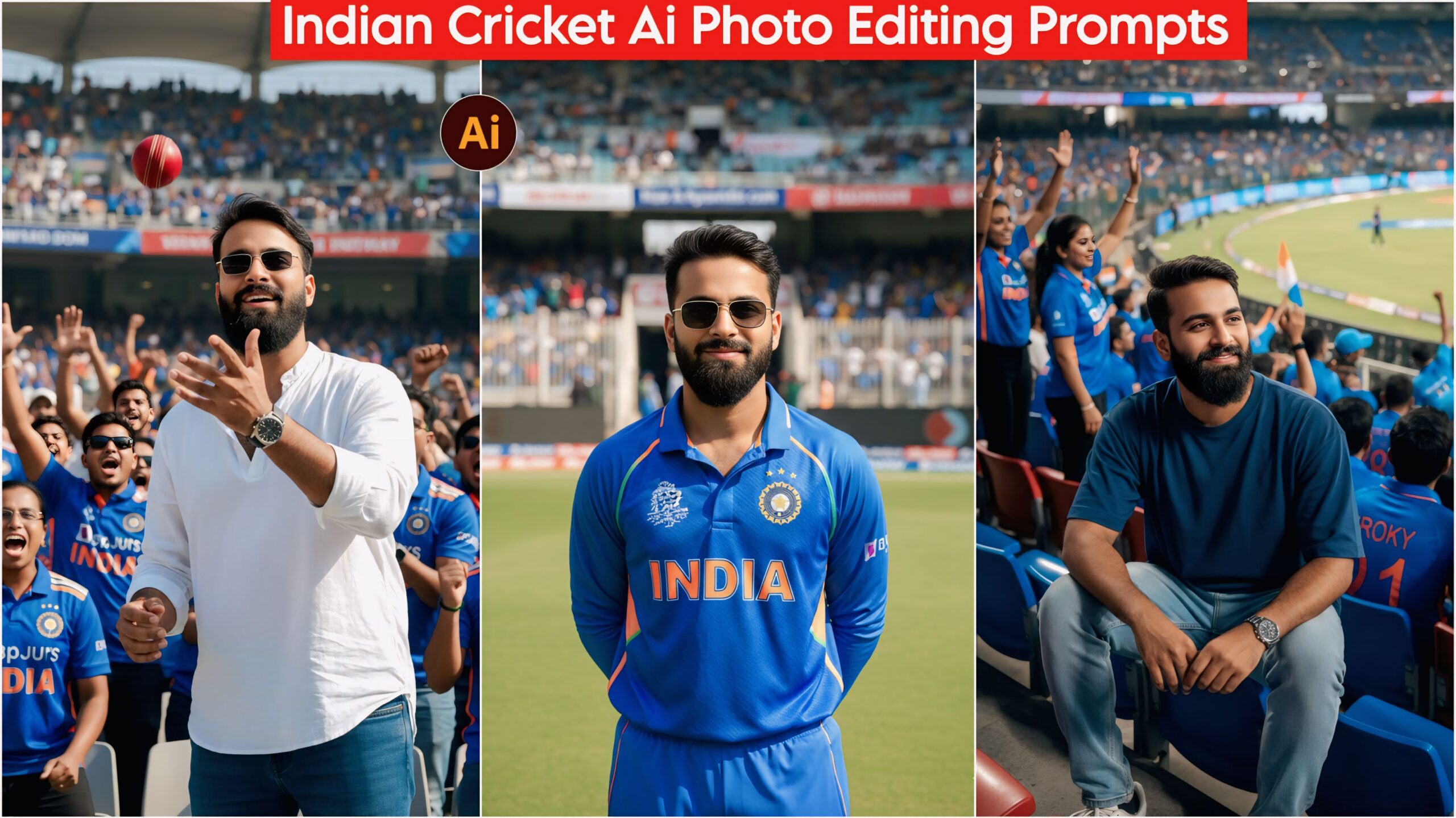 Google Gemini India Cricket Ai Photo Editing Prompt, 100% Face Matching