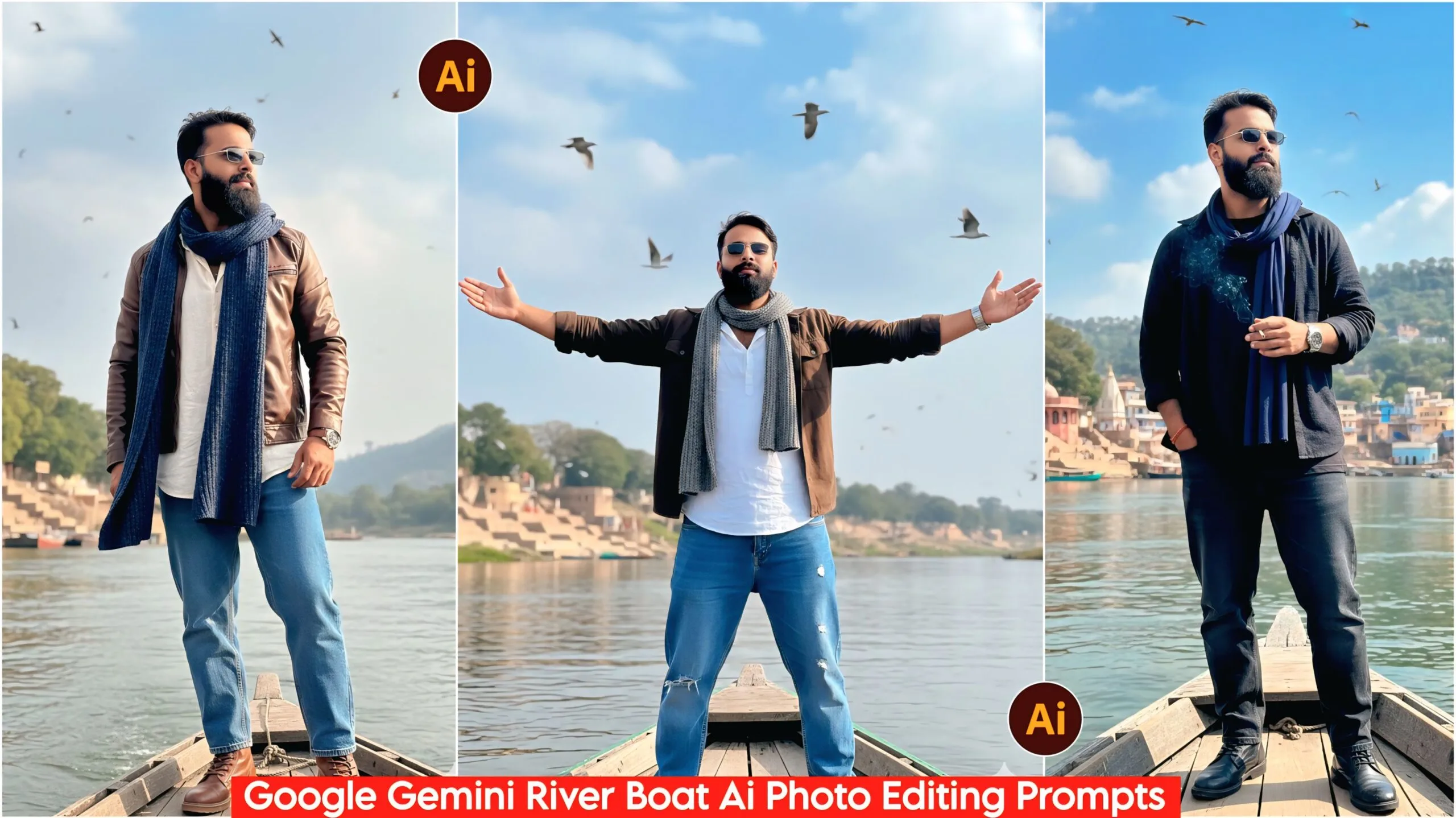 Google Gemini River Boat Ai Photo Editing Prompts, 100% Face Realistic Matching