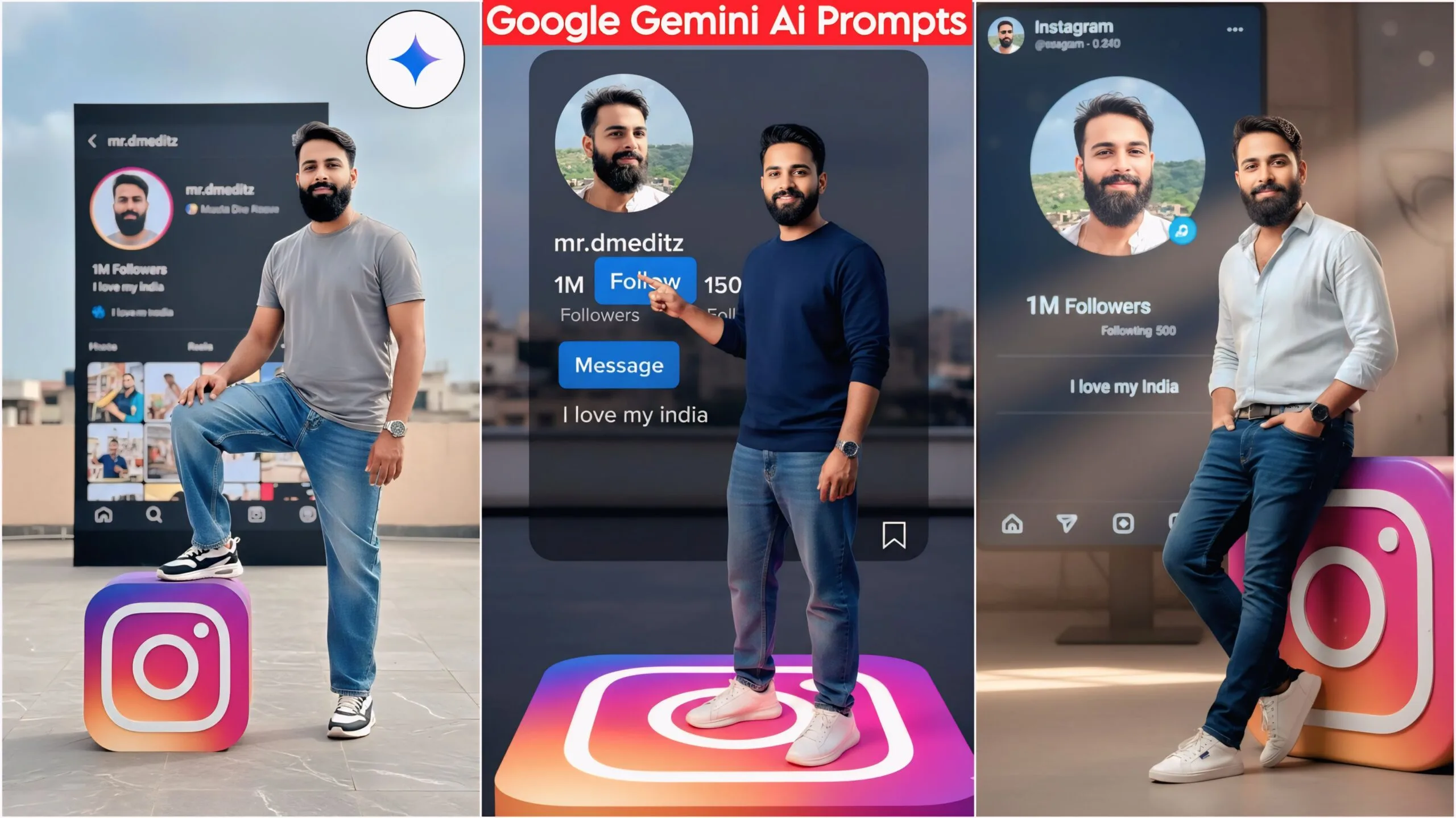 Google Gemini Trending Instagram Logo Ai Photo Editing Prompts,100% Face Match