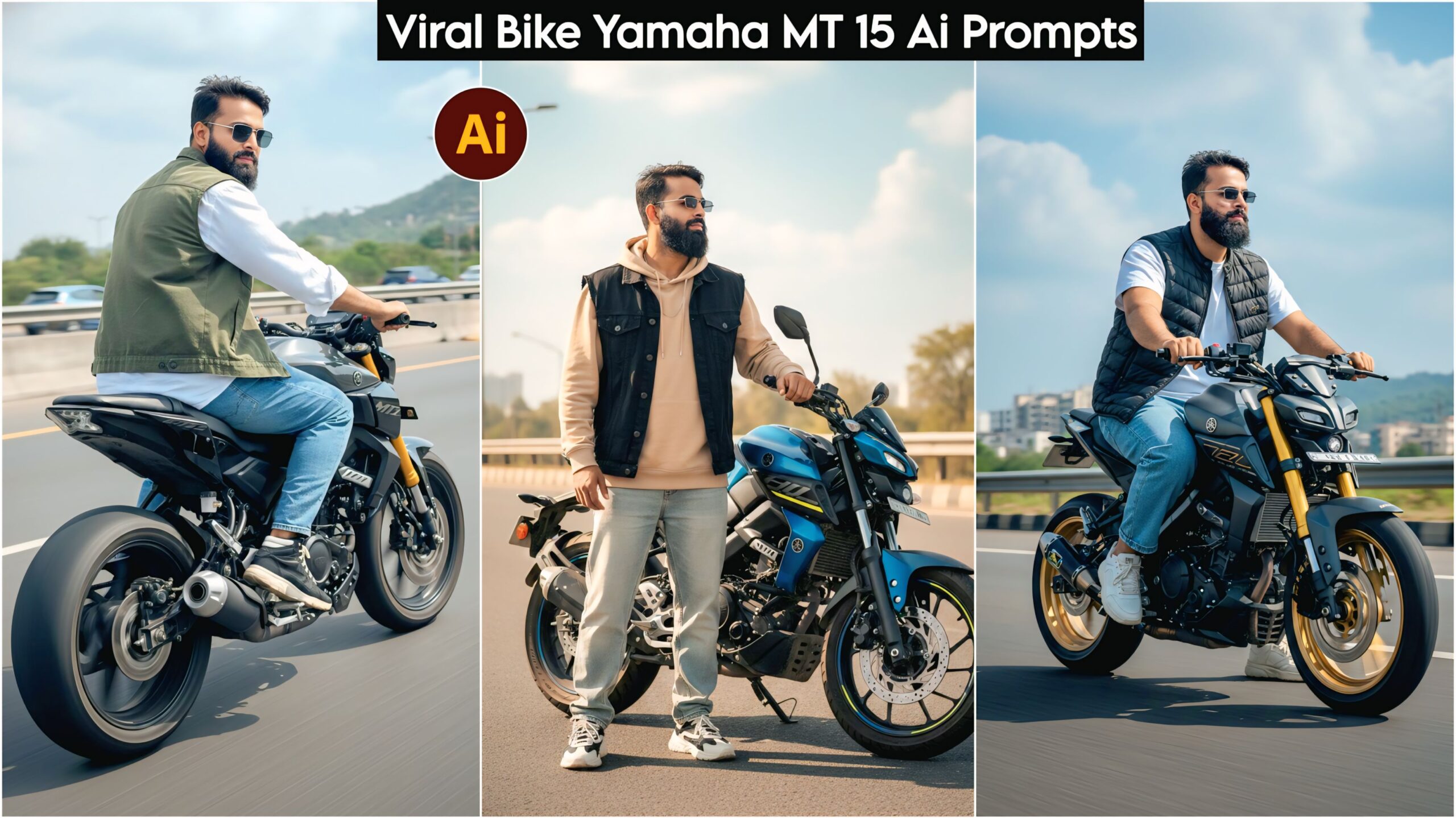 Google Gemini Yamaha MT 15 Ai Photo Editing Prompts, 100% Face Matching