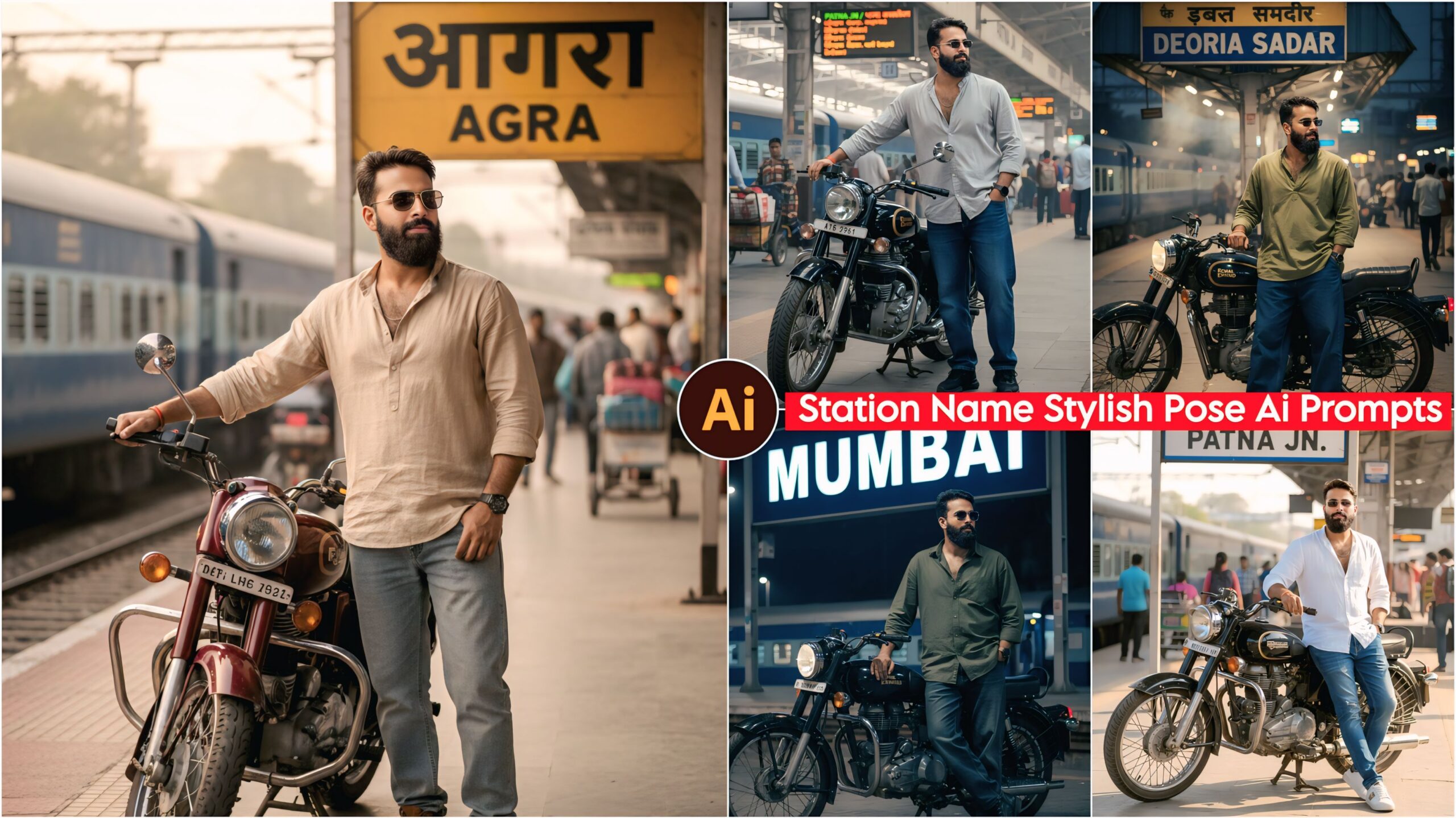 Station Name Stylish Pose Ai Photo Editing Prompts - 100% Face Matching