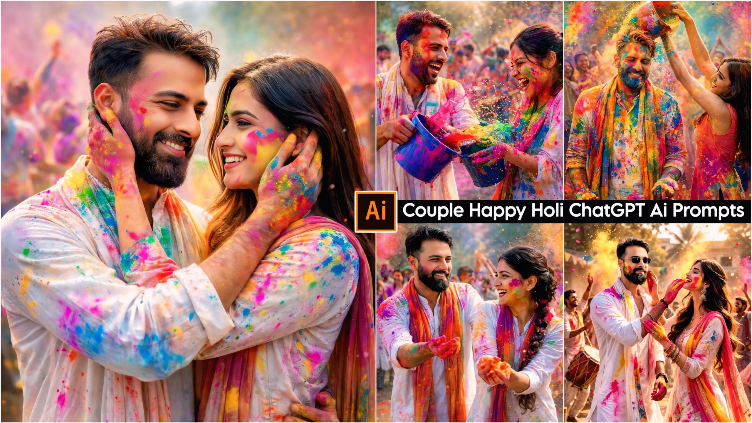 Happy Holi Couple AI Photo Editing ,Top 10 ChatGPT Ai Prompts