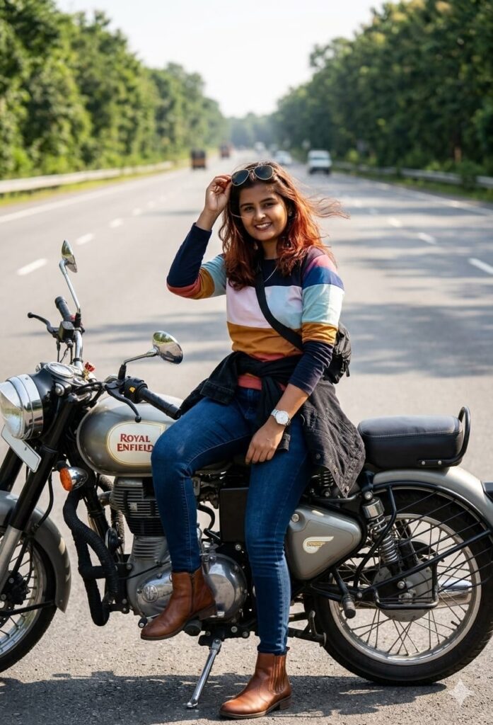 Girls Ai Photo Editing With Royal Enfield Bullet , Top 10 Google Gemini Bullet Ai Prompts
