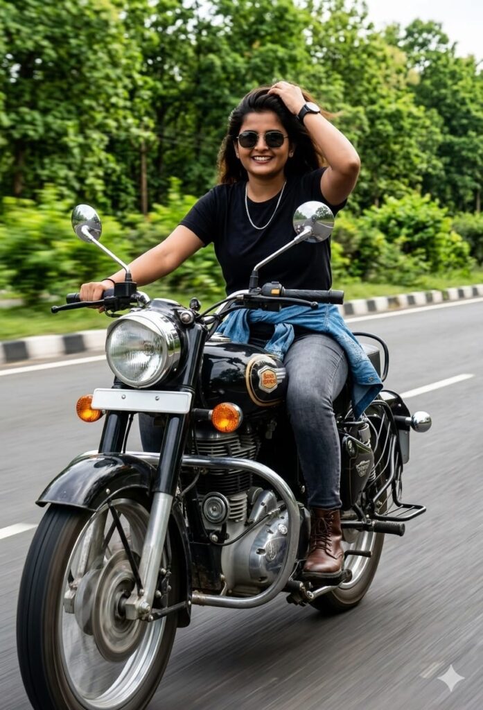 Girls Ai Photo Editing With Royal Enfield Bullet , Top 10 Google Gemini Bullet Ai Prompts