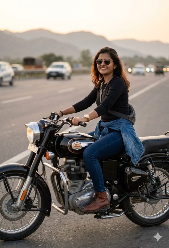 Girls Ai Photo Editing With Royal Enfield Bullet , Top 10 Google Gemini Bullet Ai Prompts