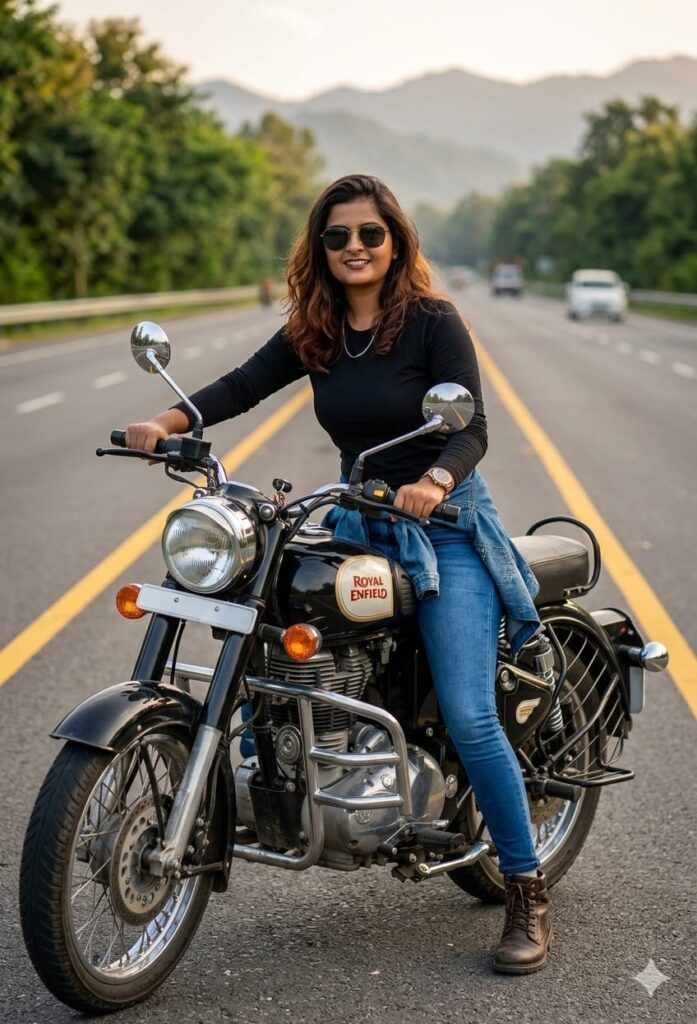 Girls Ai Photo Editing With Royal Enfield Bullet , Top 10 Google Gemini Bullet Ai Prompts