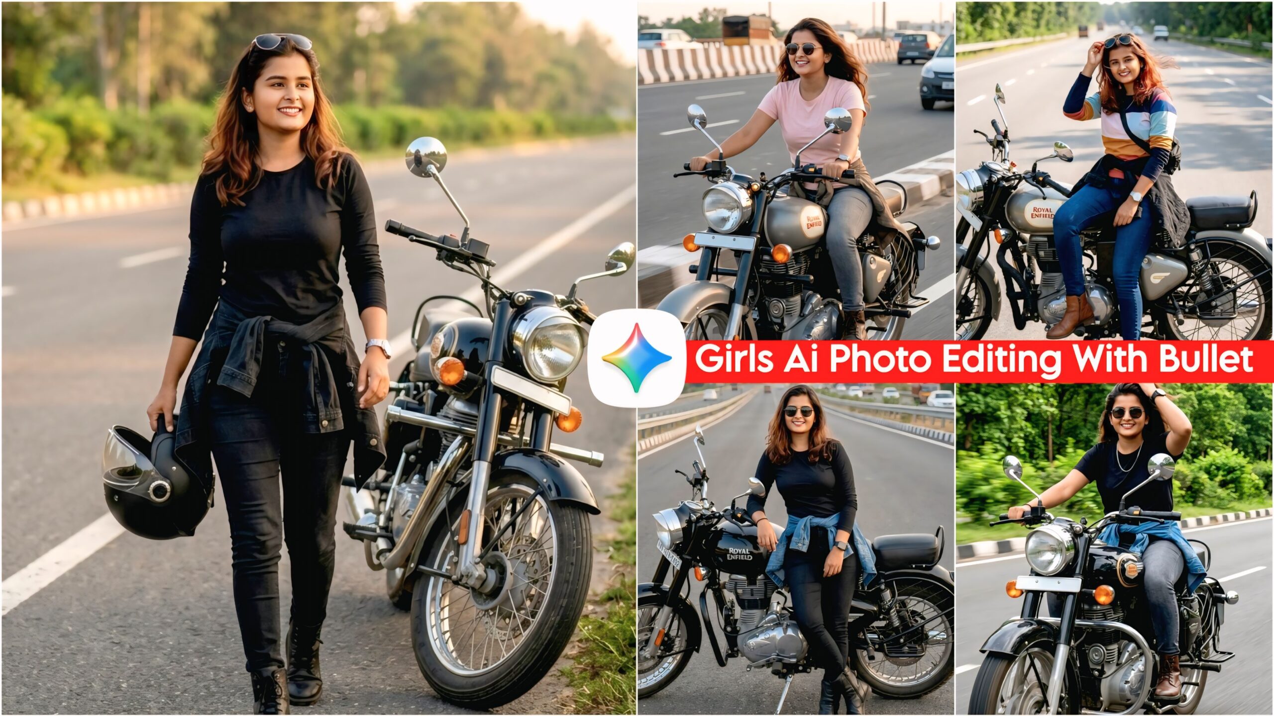 Girls Ai Photo Editing With Royal Enfield Bullet , Top 10 Google Gemini Bullet Ai Prompts